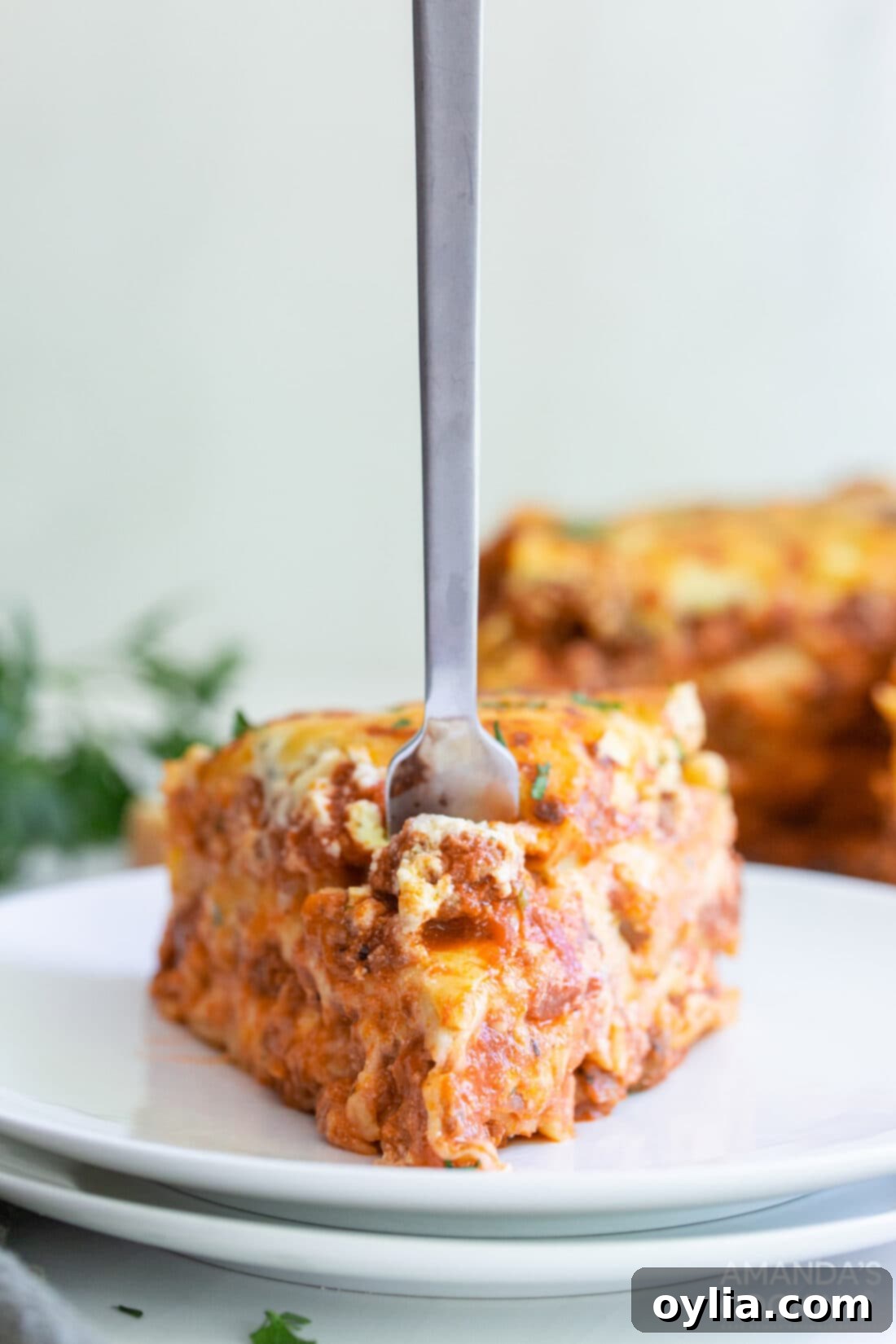 No-Bake Instant Pot Lasagna 14 fork in a slice of Instant Pot Lasagna