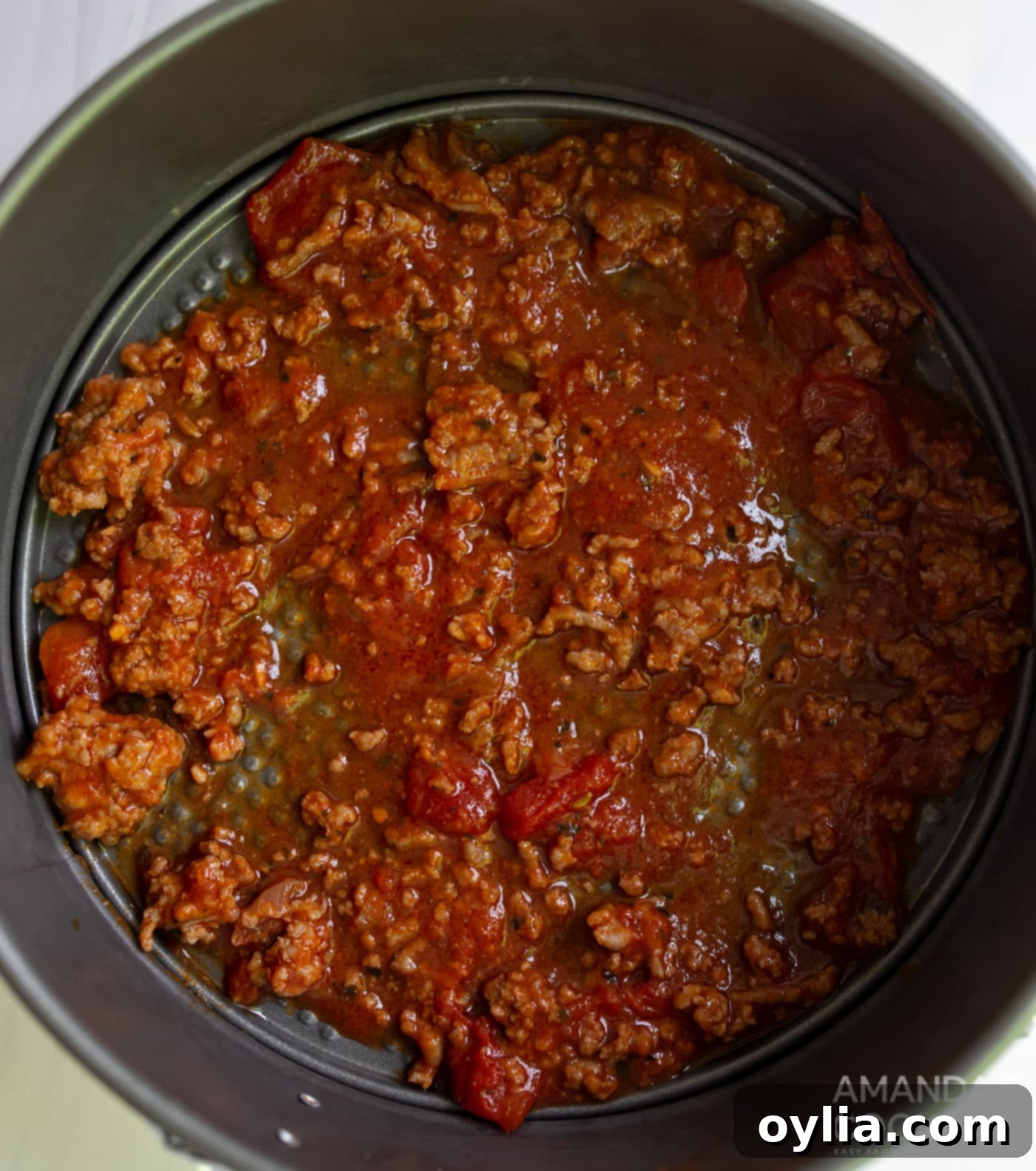 meat sauce in springform pan