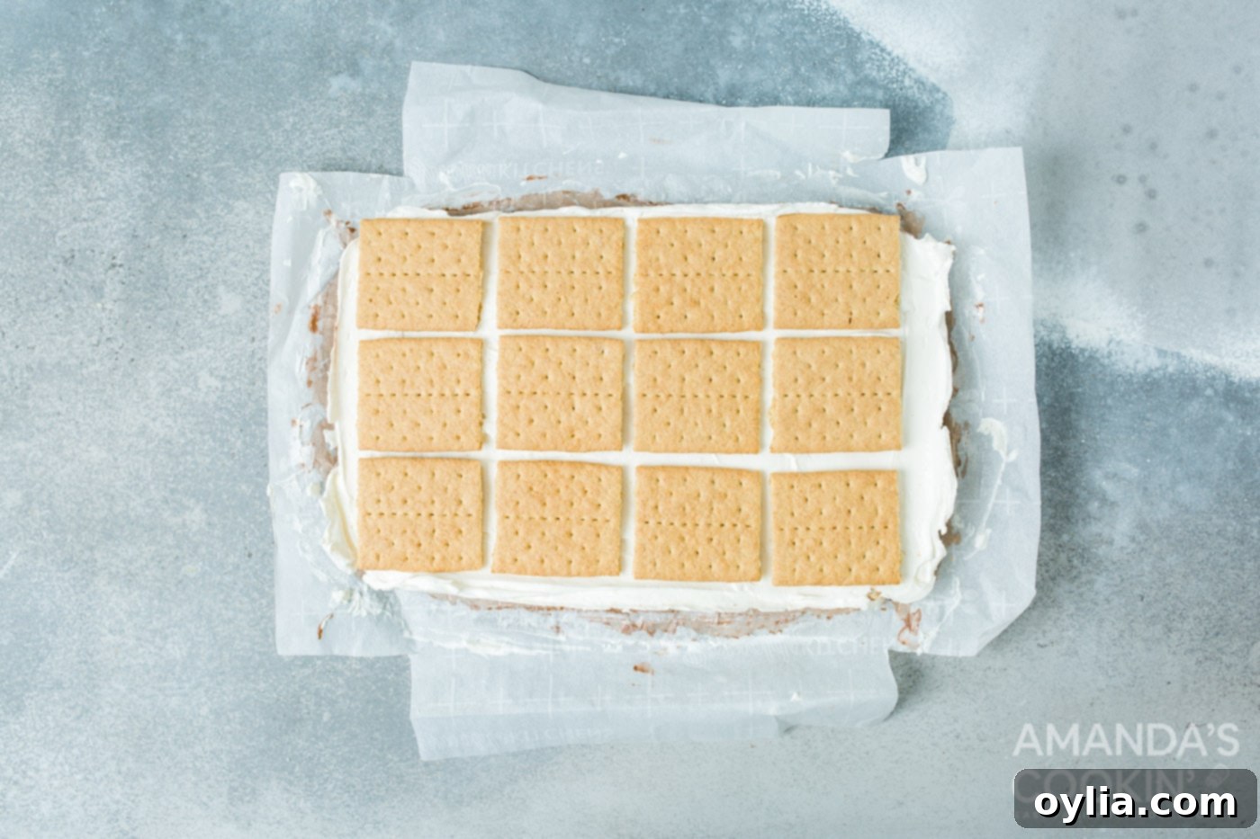 graham crackers on top of frozen smores layers