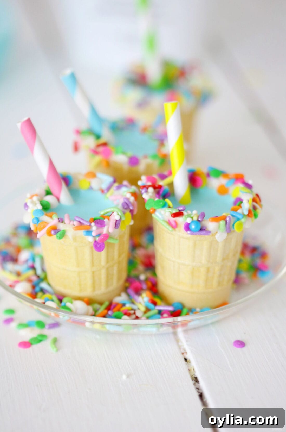 Colorful Ice Cream Cone RumChata Shots ready to be served
