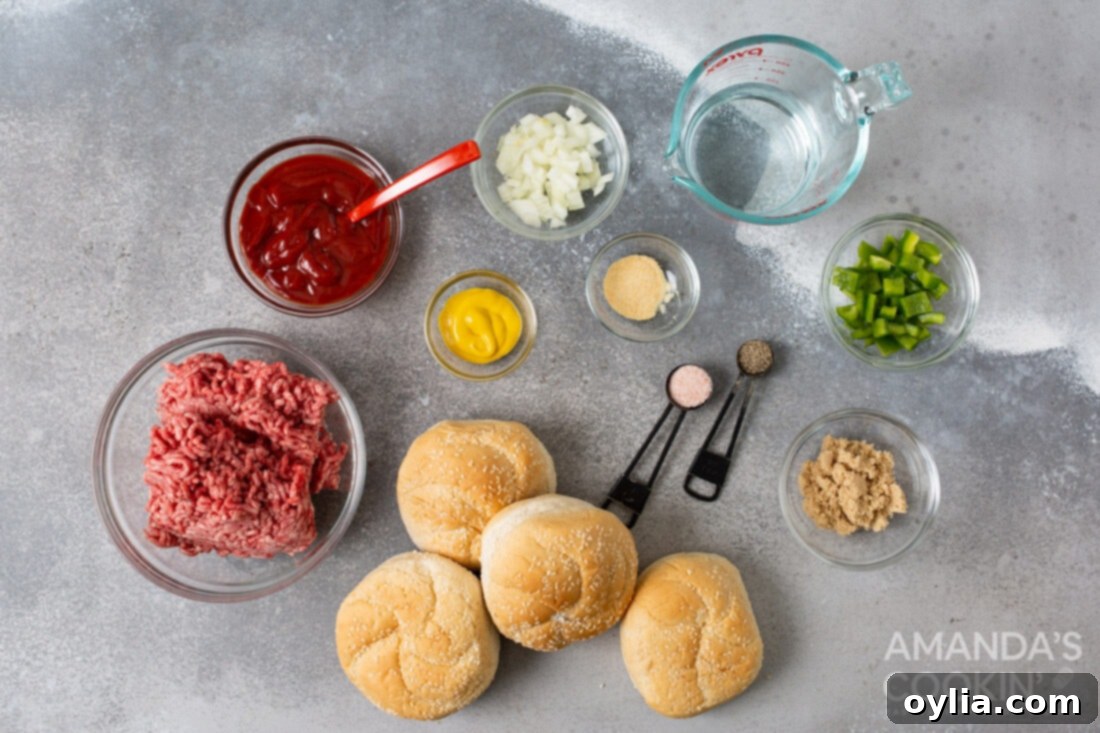 All the fresh ingredients laid out on a cutting board, ready to make Instant Pot Sloppy Joe.