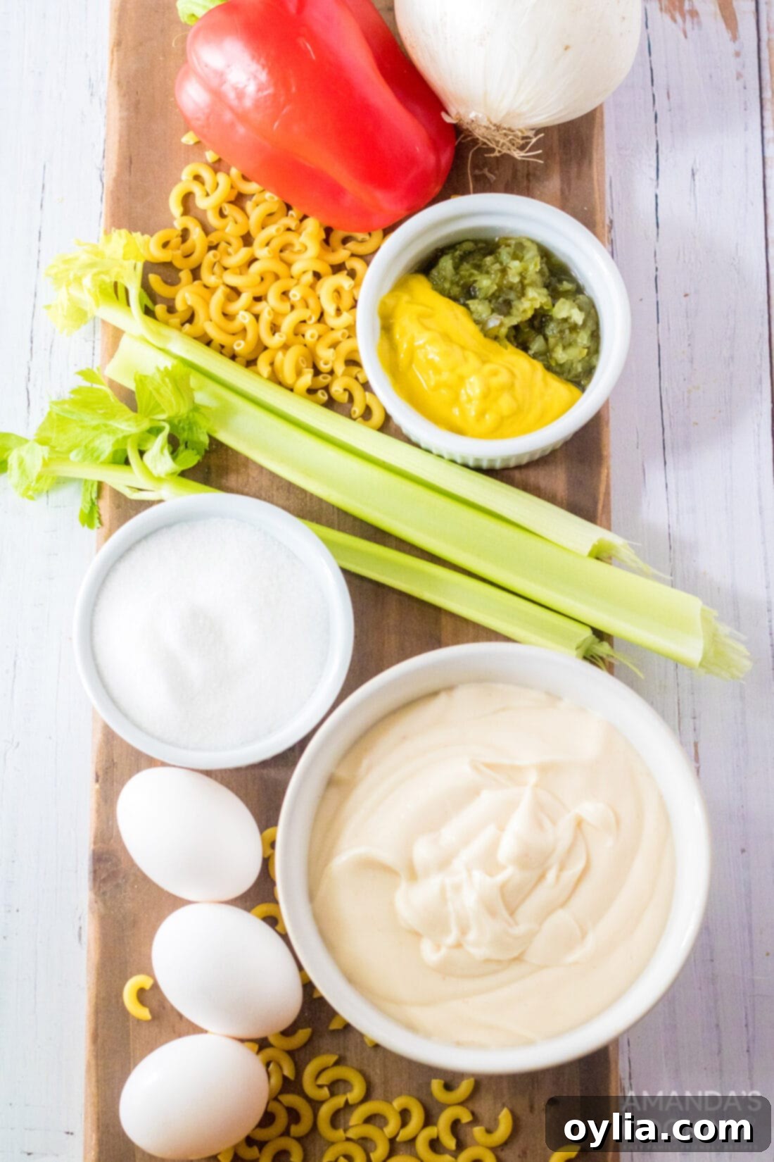 ingredients for making Amish Macaroni Salad