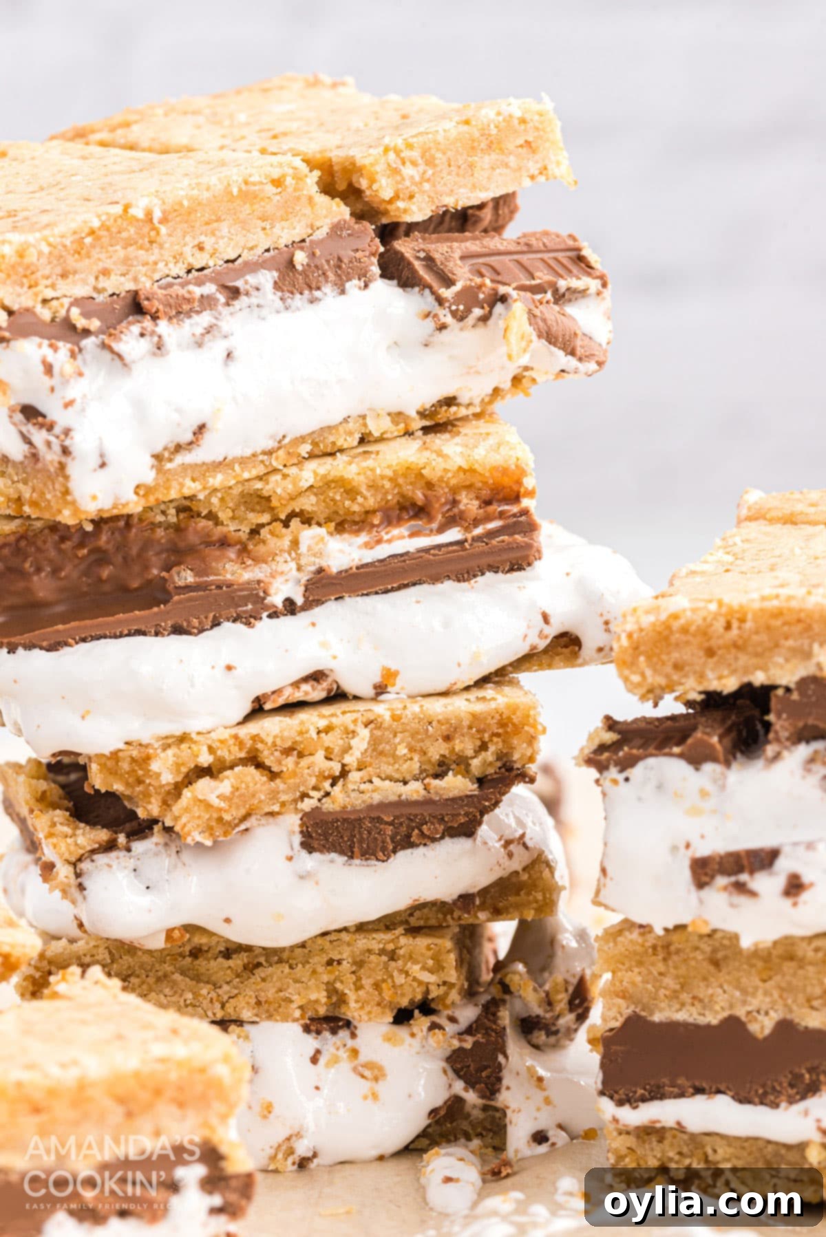 stack of finished smores bars, perfectly layered