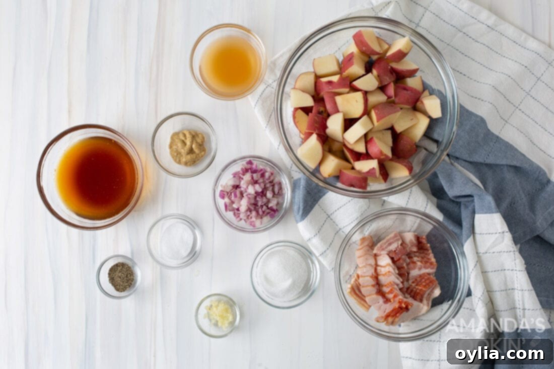 ingredients for homemade German Potato Salad laid out