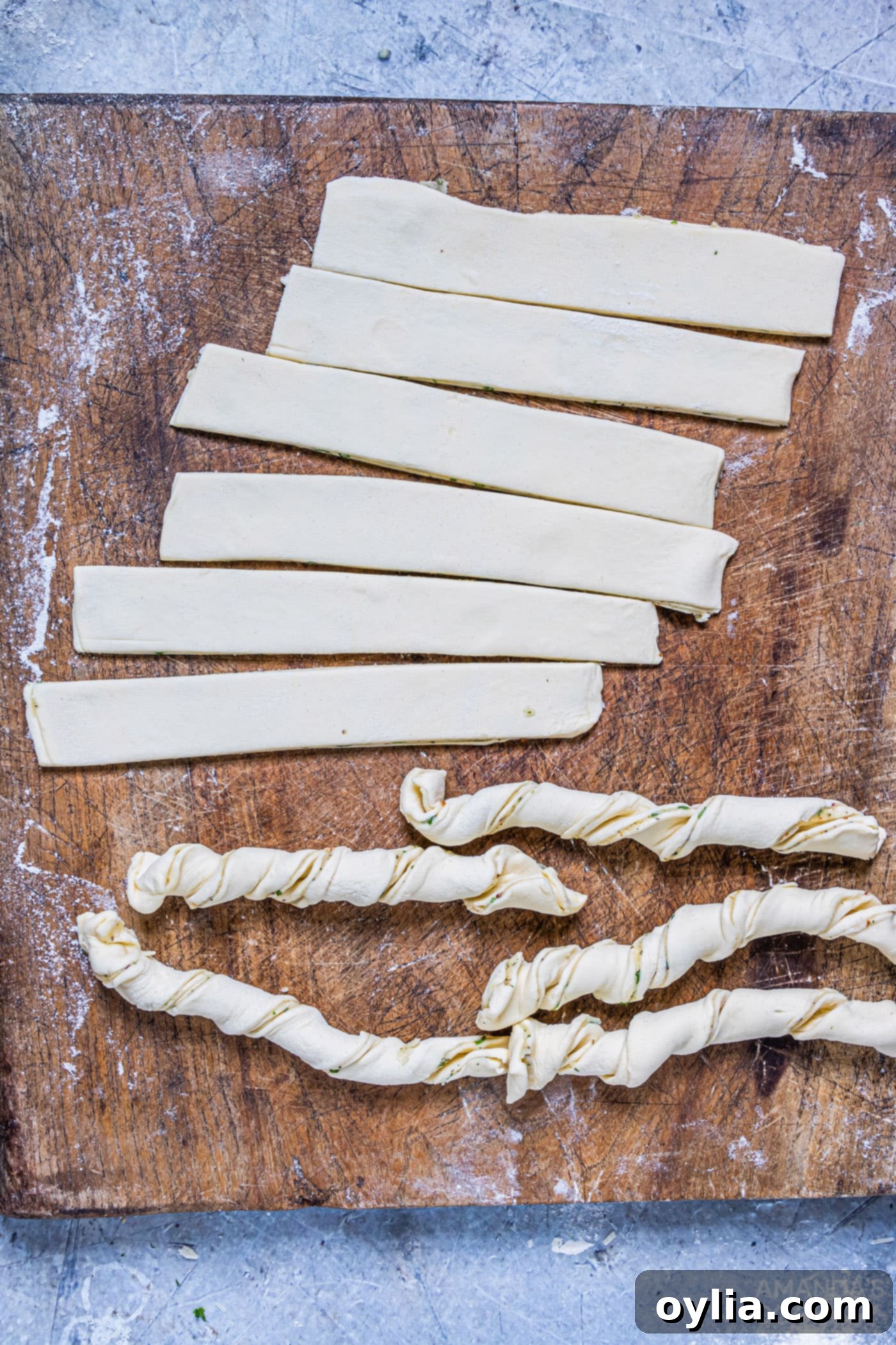 twisted puff pastry slices ready for chilling