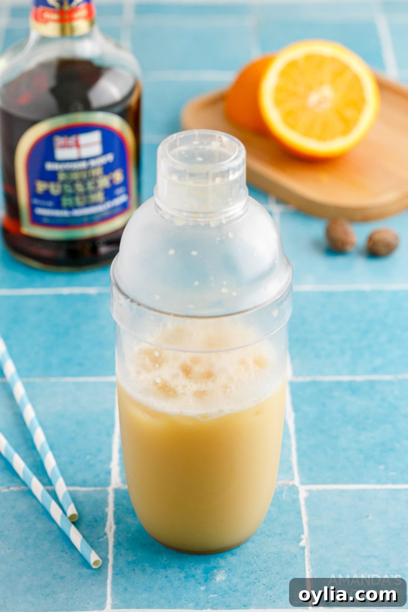 painkiller cocktail in a shaker