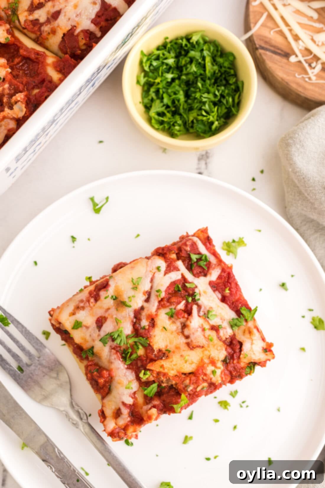 overhead photo of Lasagna Roll Up on a plate