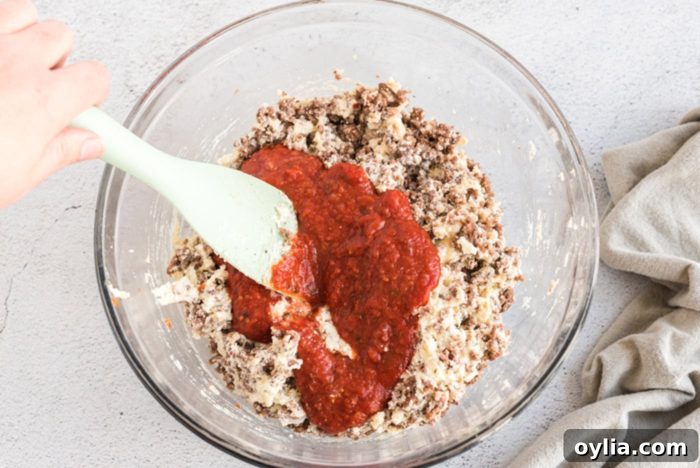 lasagna roll ups meat mixture in a bowl