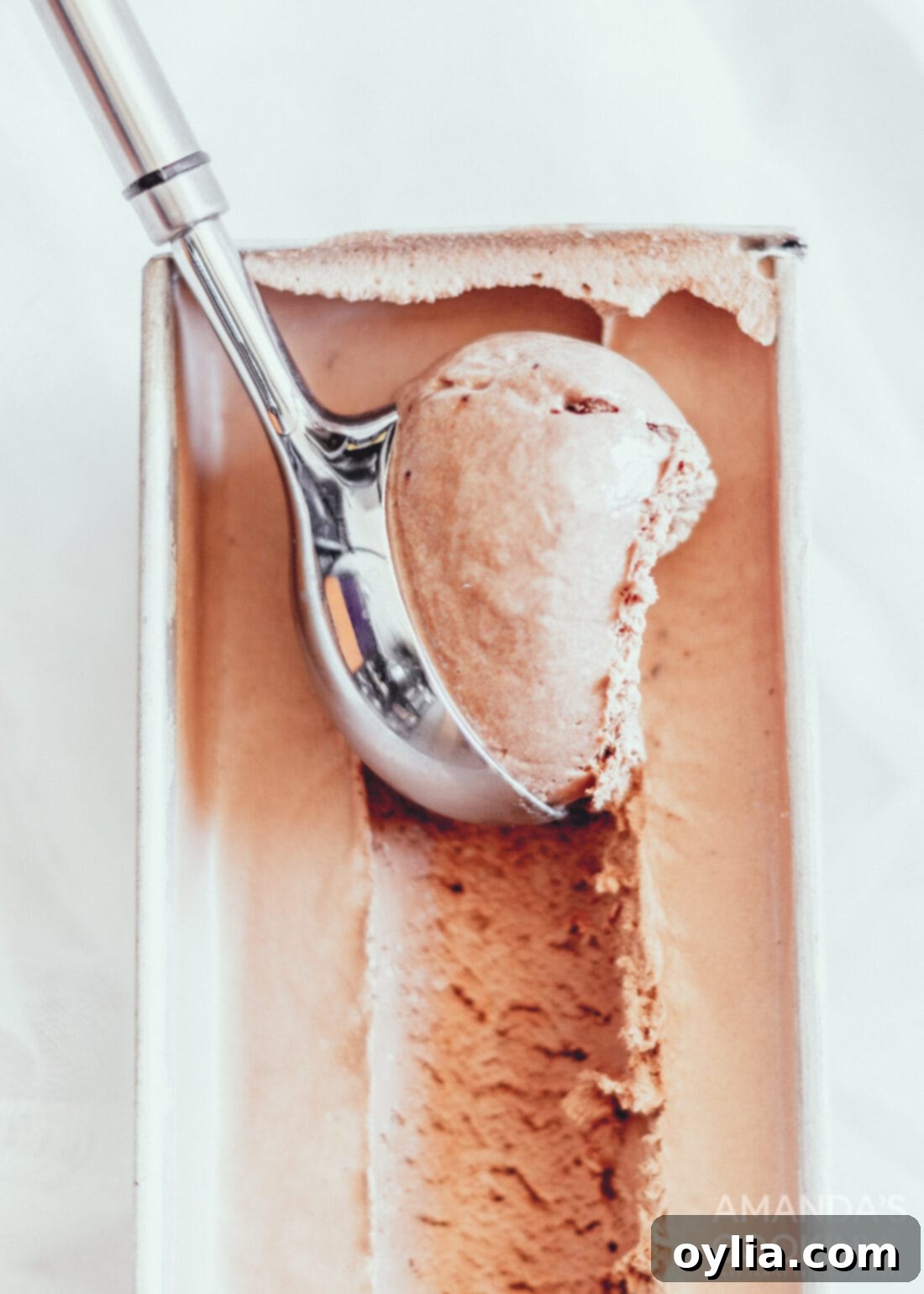 scooping chocolate ice cream