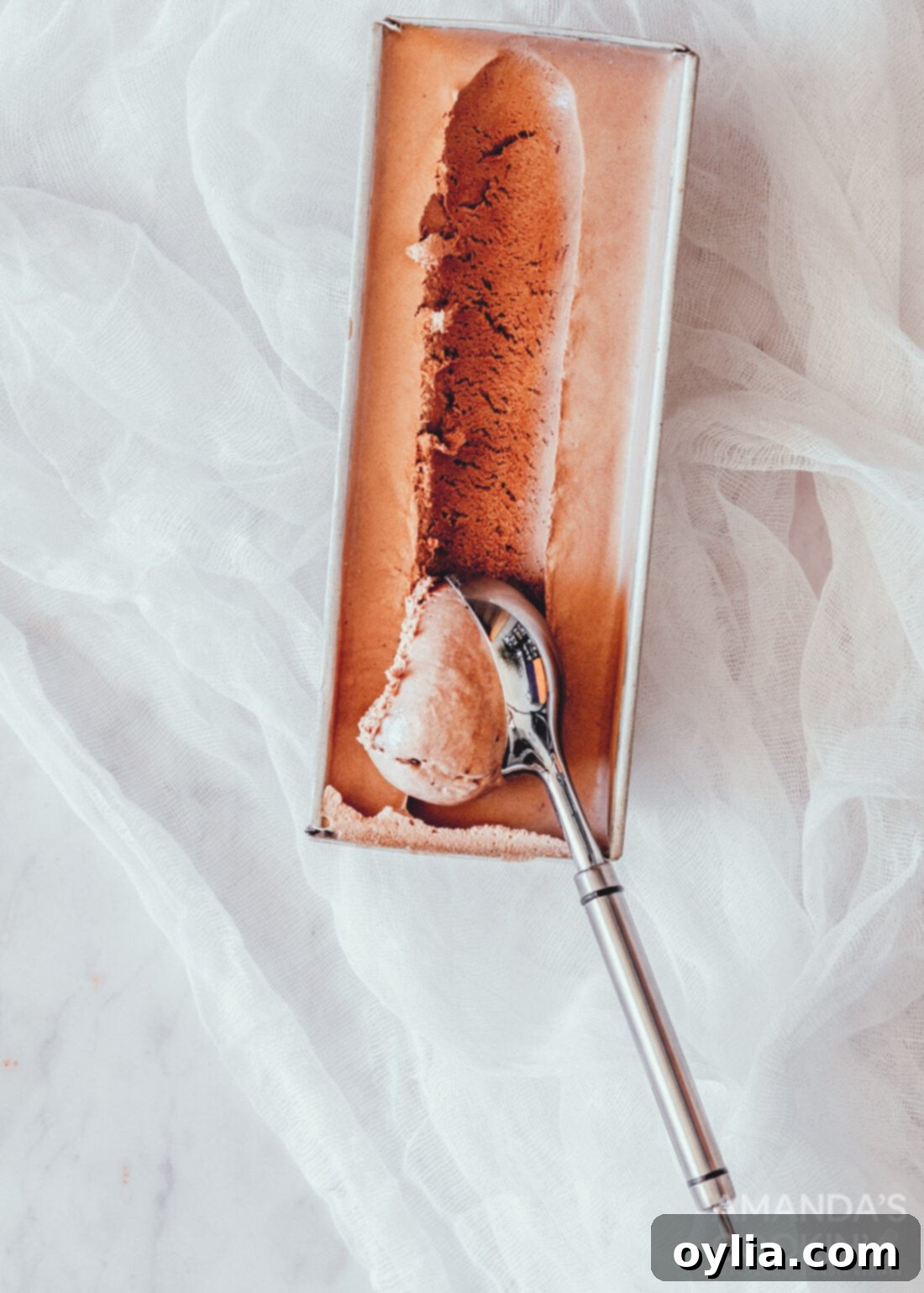 scooping chocolate ice cream