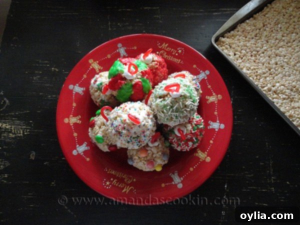 Close-up of colorful Rice Krispy Tree Trimmer Treats