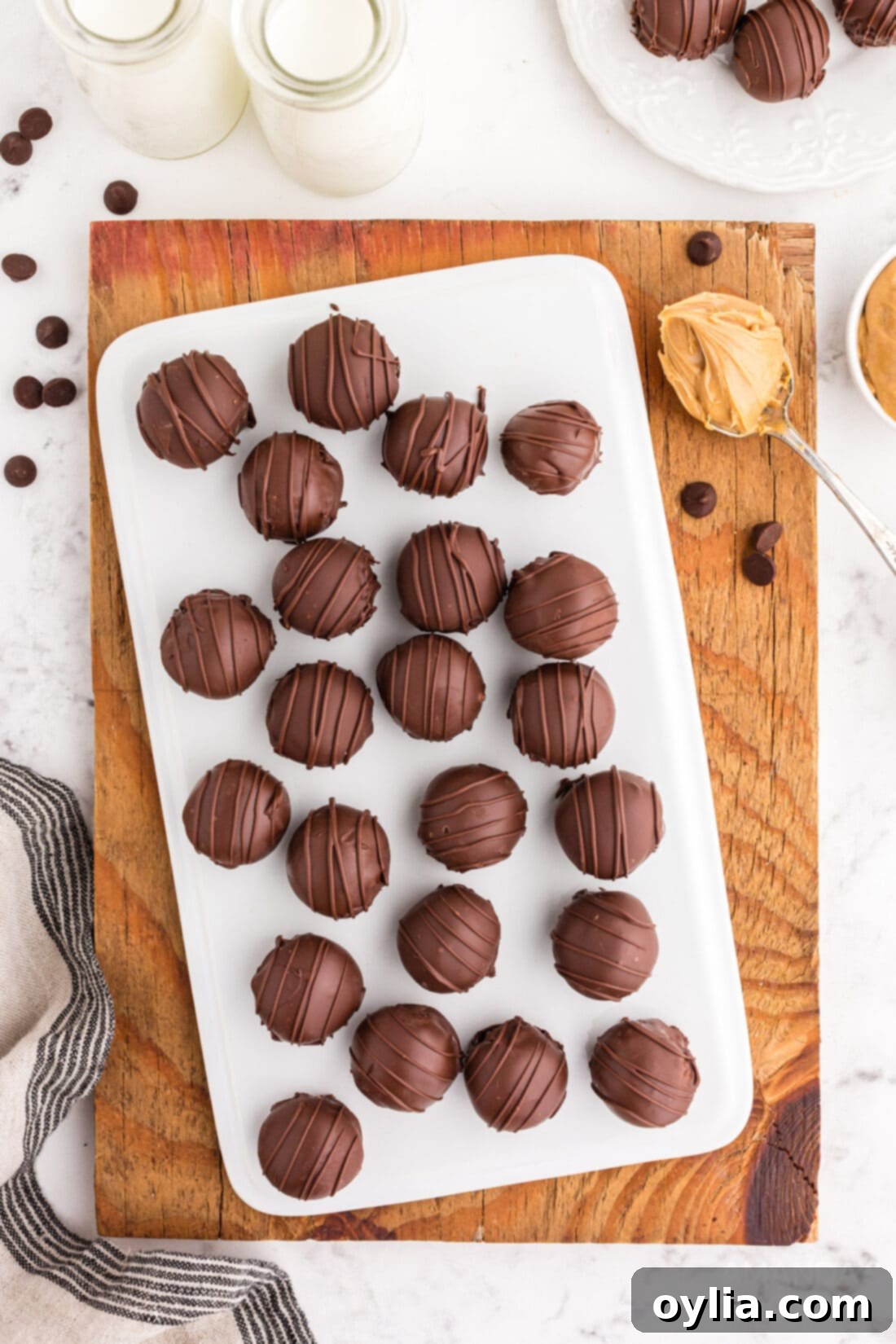 Sweet & Salty Peanut Butter Chocolate Delights 3 A tray filled with freshly made No-Bake Chocolate Peanut Butter Balls, ready to be served