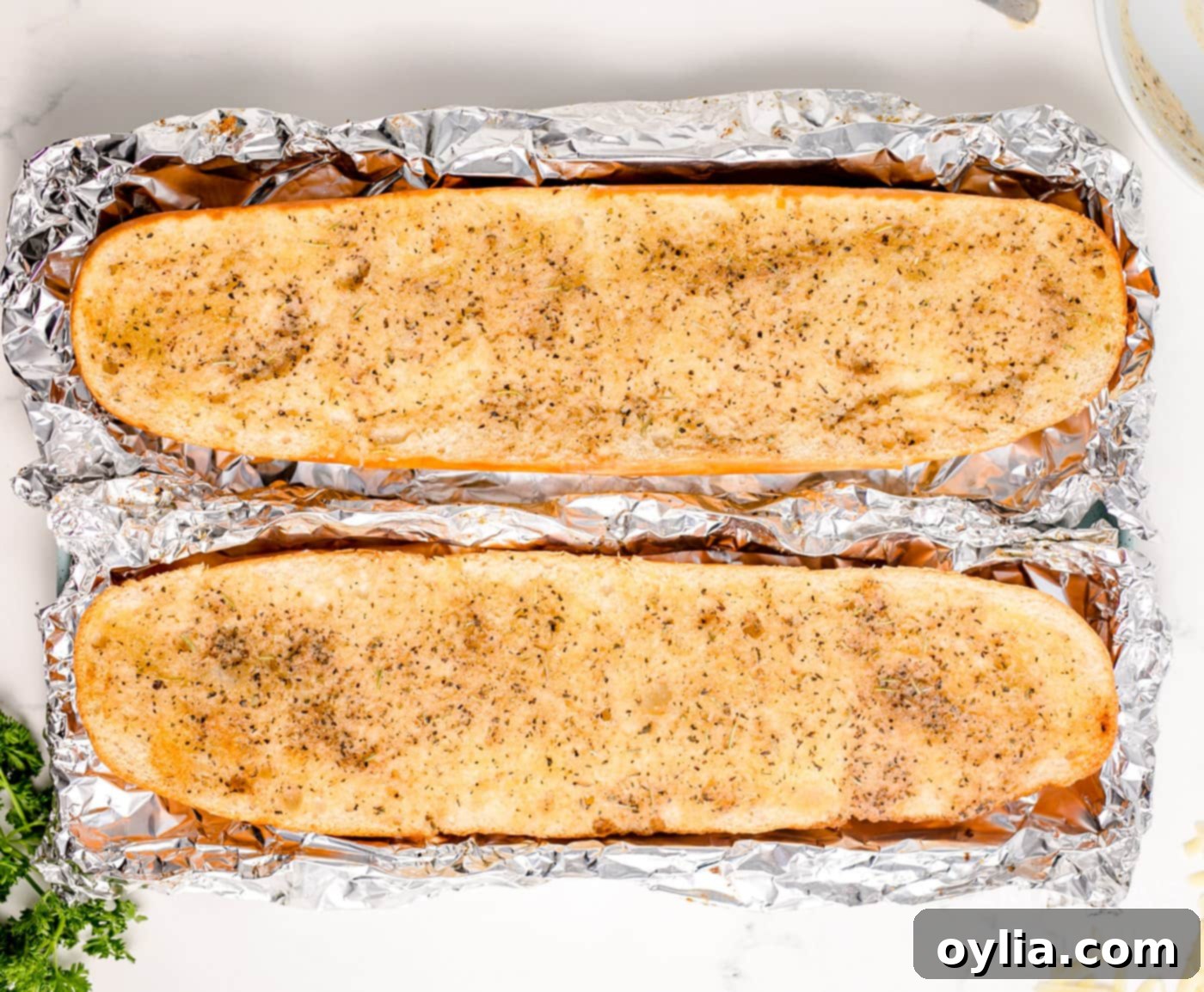 Golden-brown French bread, perfectly baked after the first stage