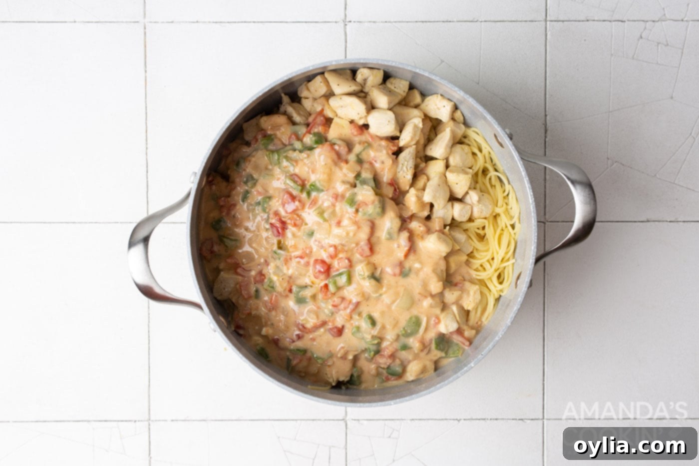 chicken spaghetti in a pot
