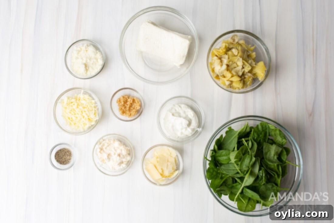 ingredients for Spinach Artichoke Dip
