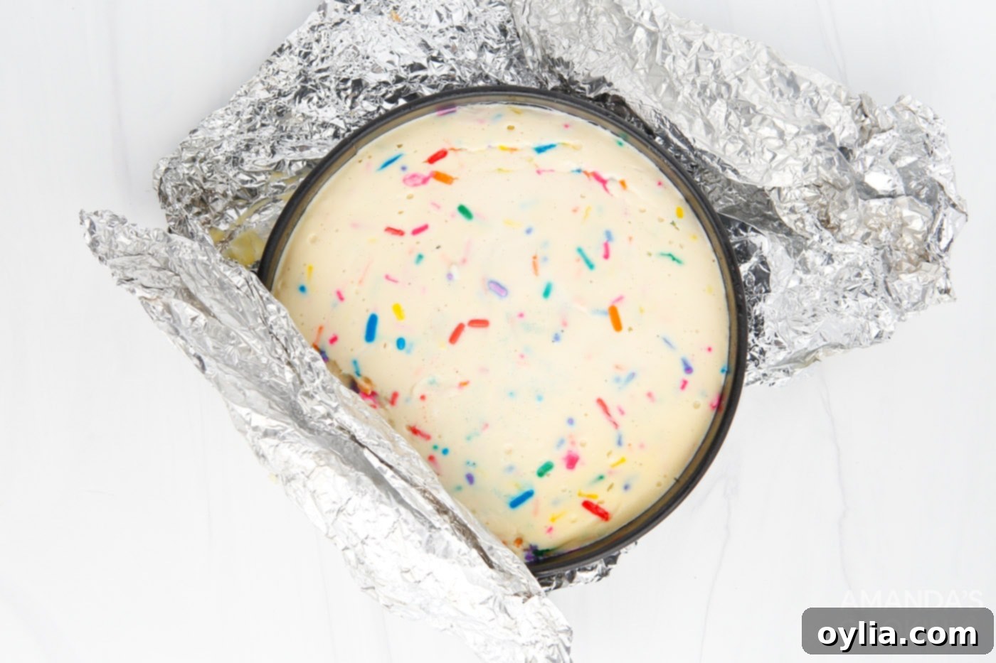 unwrapping funfetti cheesecake