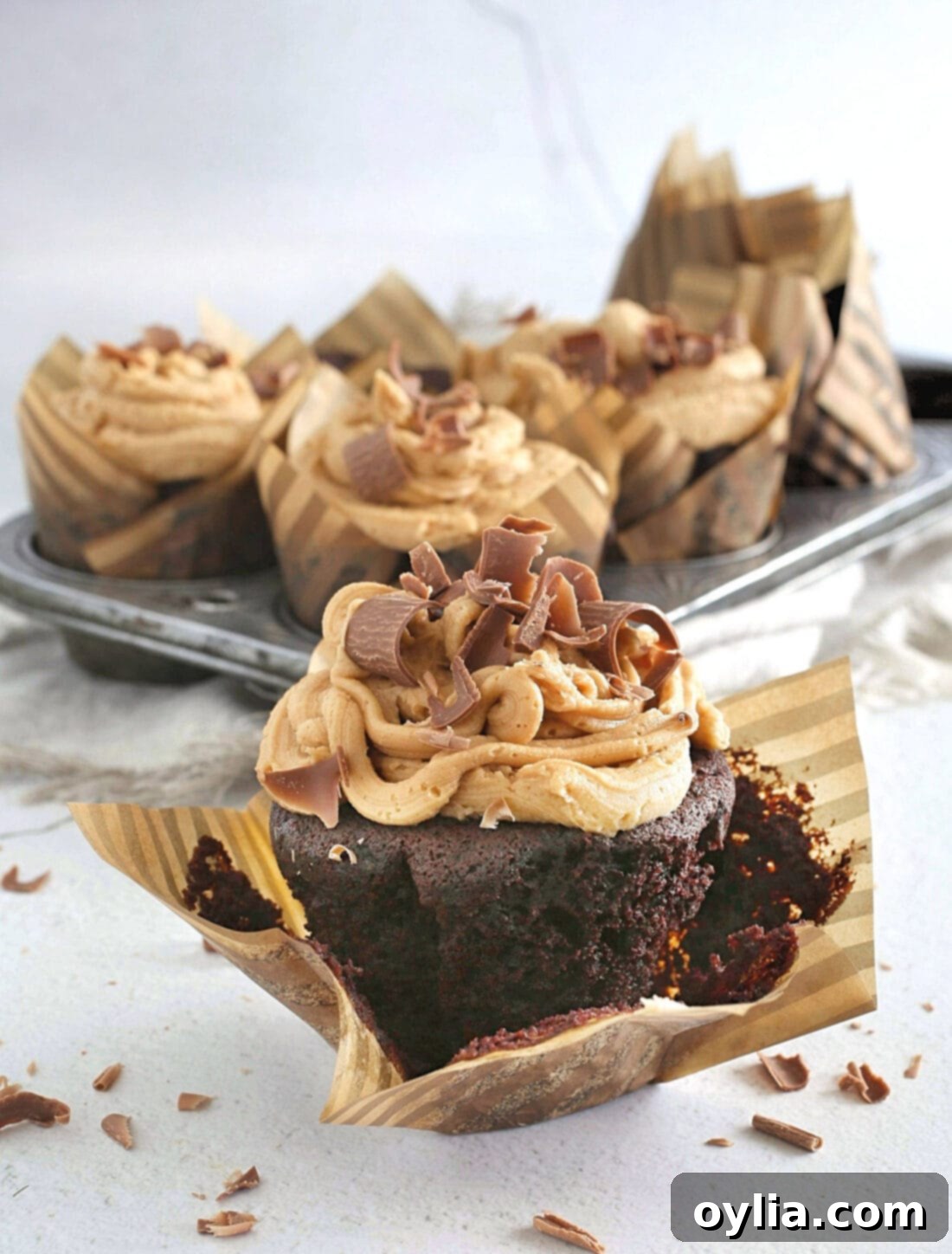 chocolate cupcake with peanut butter frosting