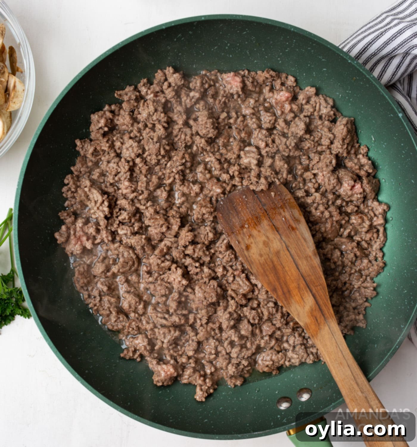 ground beef in a skillet
