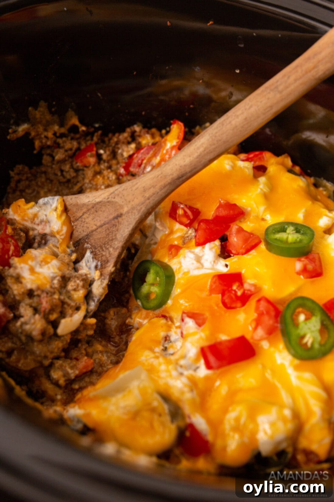 john wayne casserole in a black crockpot