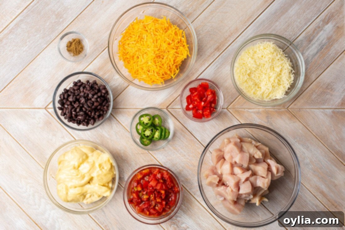 ingredients for Crockpot Mexican Chicken laid out on a wooden counter
