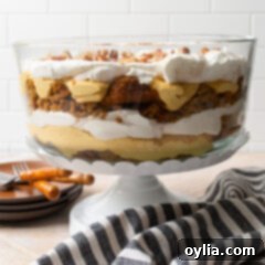 Pumpkin Trifle in a trifle dish, ready to be served