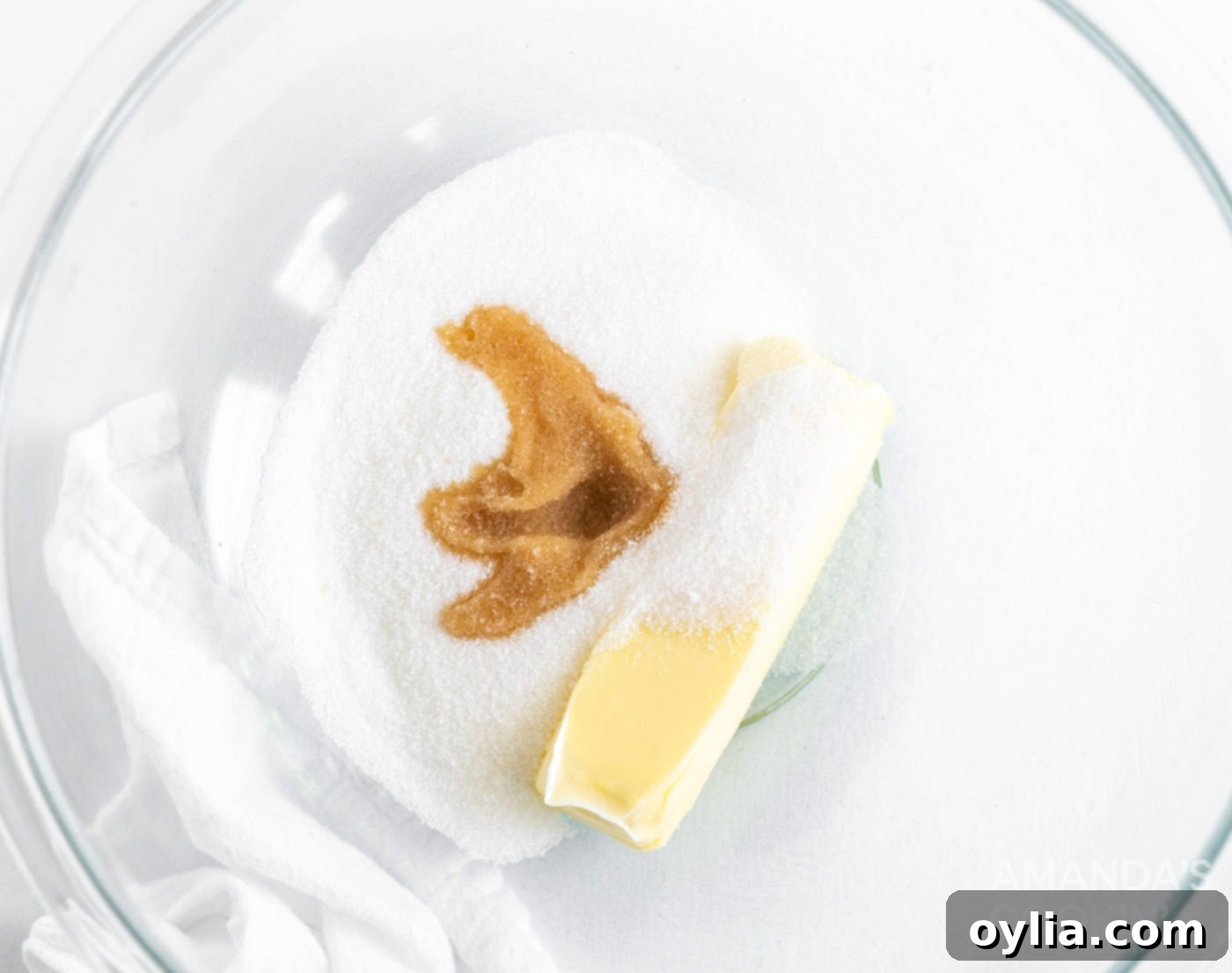 butter, sugar, and vanilla in a mixing bowl