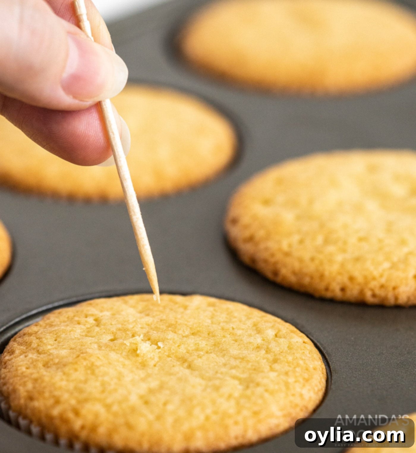 toothpick over pound cake cupcake