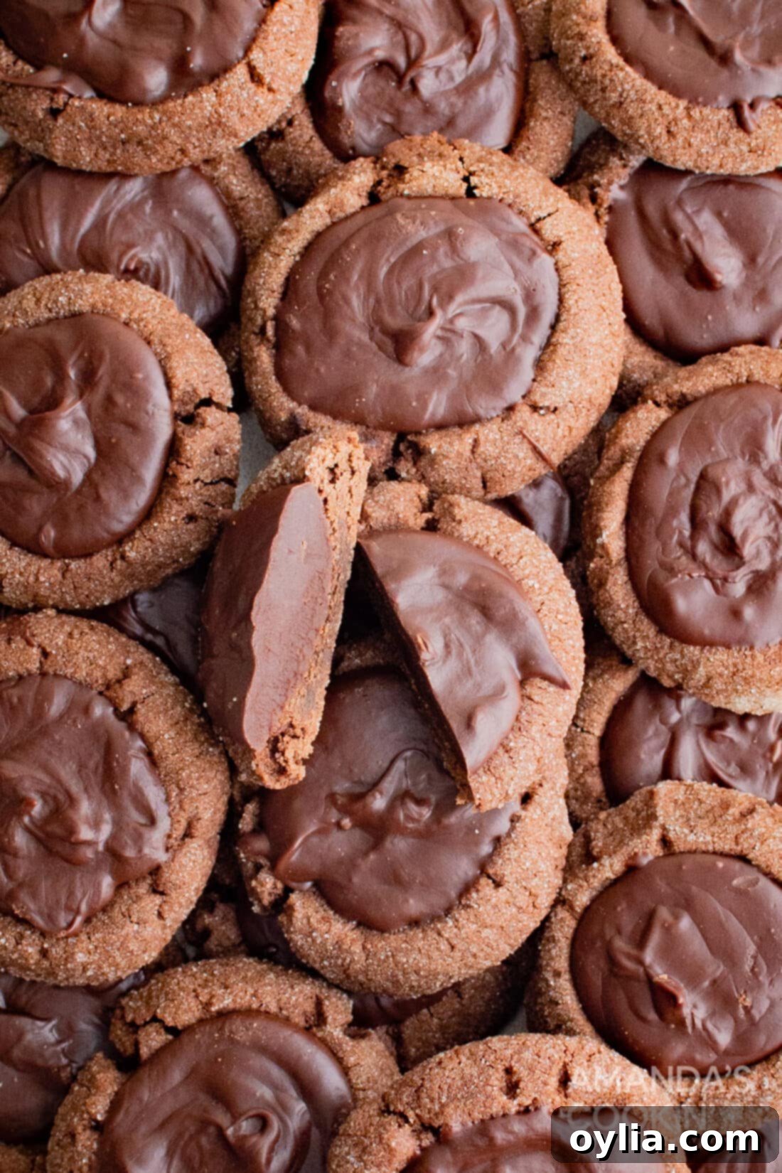 Chocolate Thumbprint Cookies cut in half