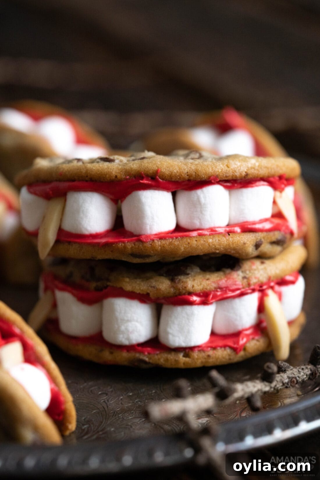 Vampire's Kiss Sandwich Cookies 9 Stacked Vampire Sandwich Cookies, showing the detailed assembly