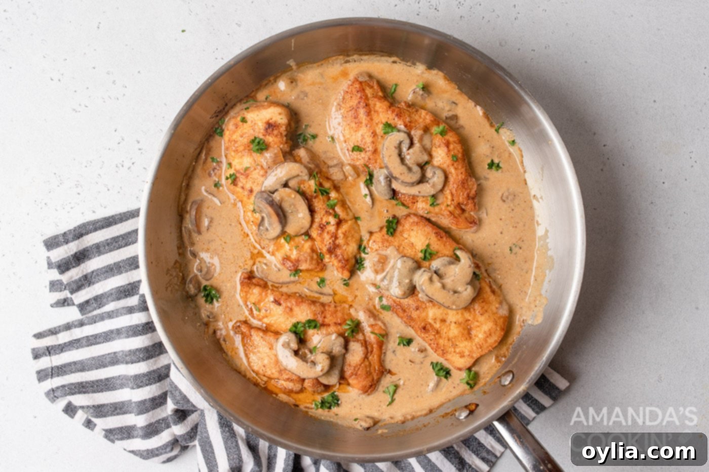 chicken stroganoff in a skillet