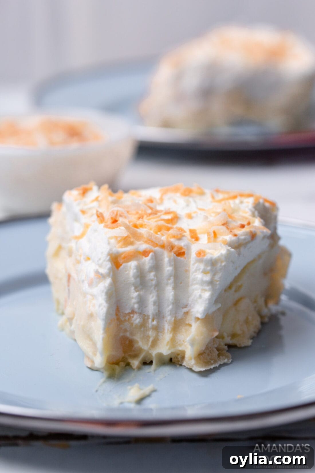 Coconut Cream Pie with a bite out of it