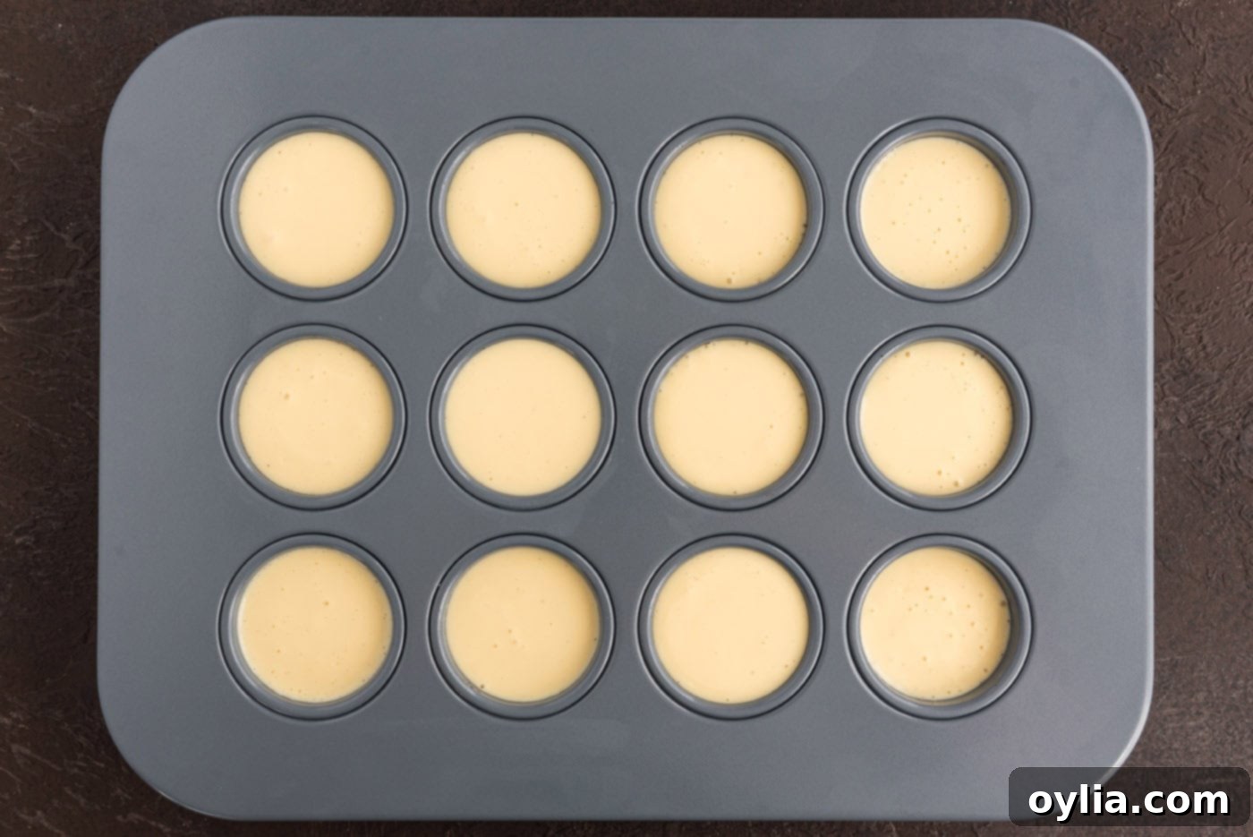 cheesecake batter filled inside mini cheesecake pan