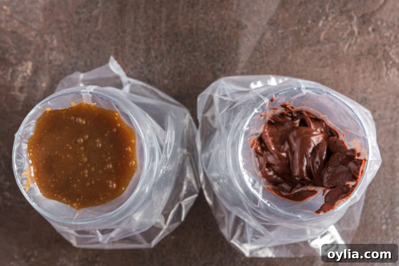 caramel and chocolate in baggies