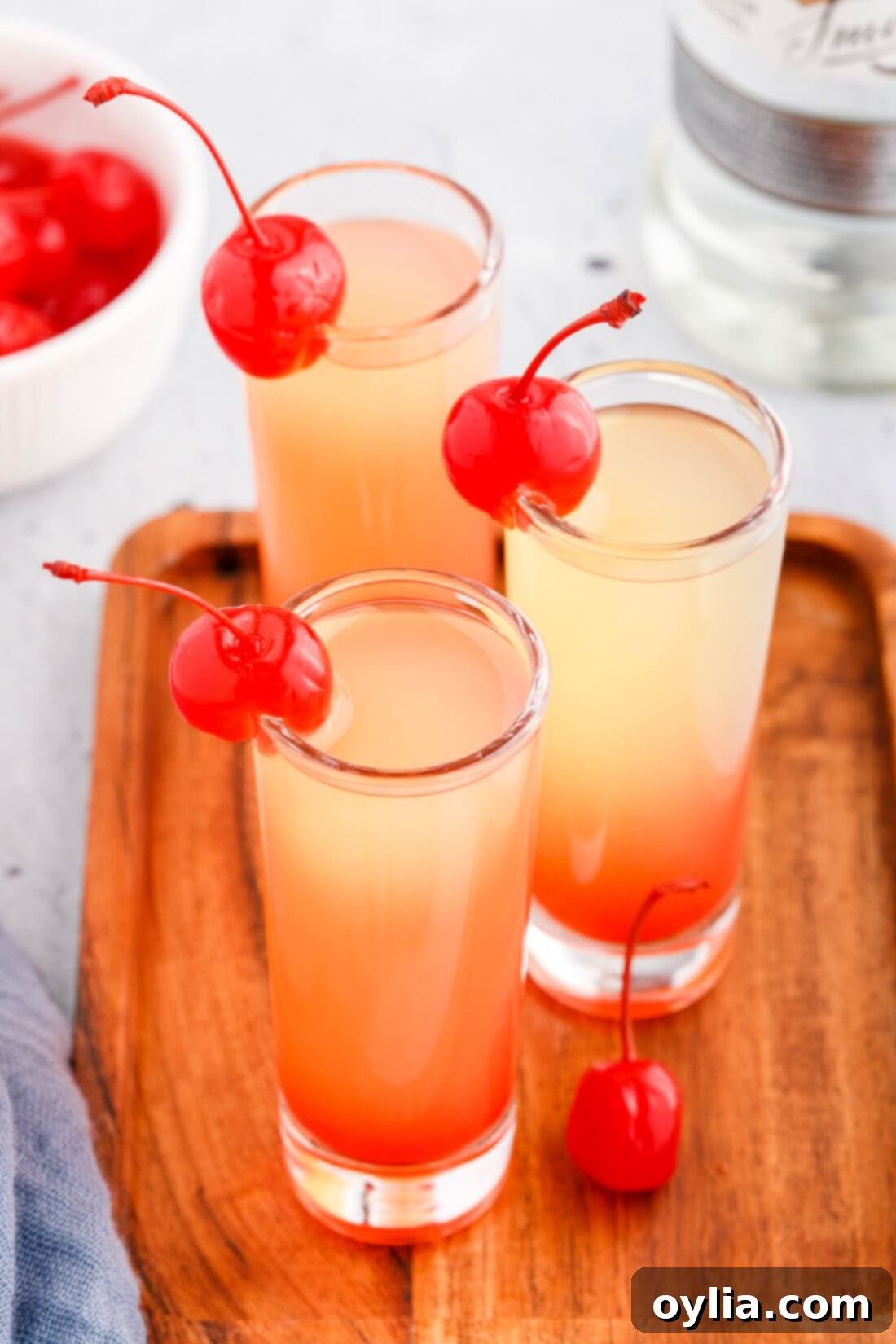 overhead view of Pineapple Upside Down Cake Shots