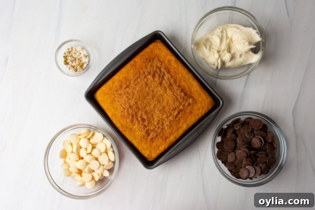 Decadent Cake Bites 4 Ingredients laid out for making cake balls