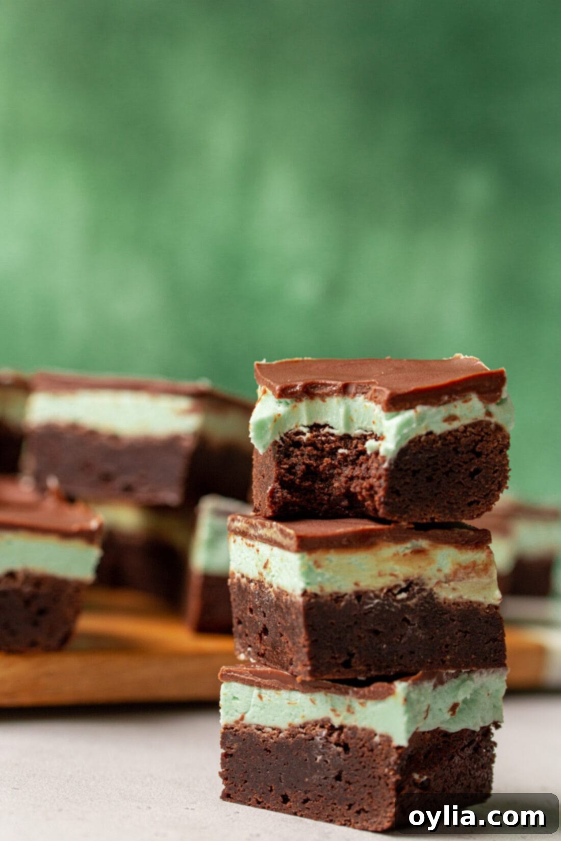 Decadent Chocolate Mint Brownies 13 stacked Chocolate Mint Brownies