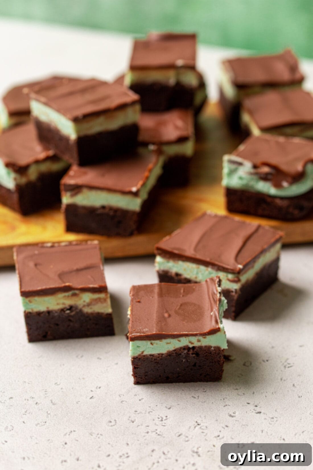 Decadent Chocolate Mint Brownies 3 Chocolate Mint Brownies on cutting board