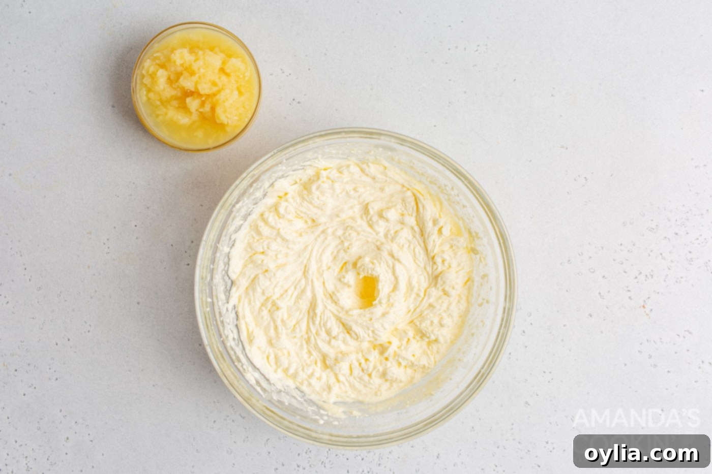 pineapple frosting in a bowl