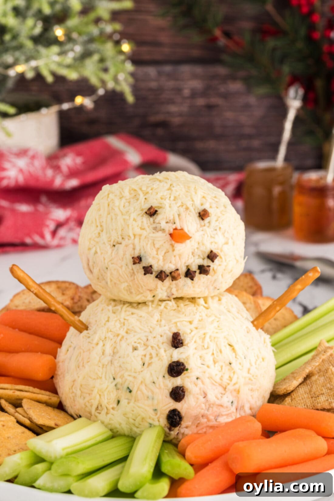 Winter Wonderland Cheese Ball 2 Snowman Cheeseball with veggies