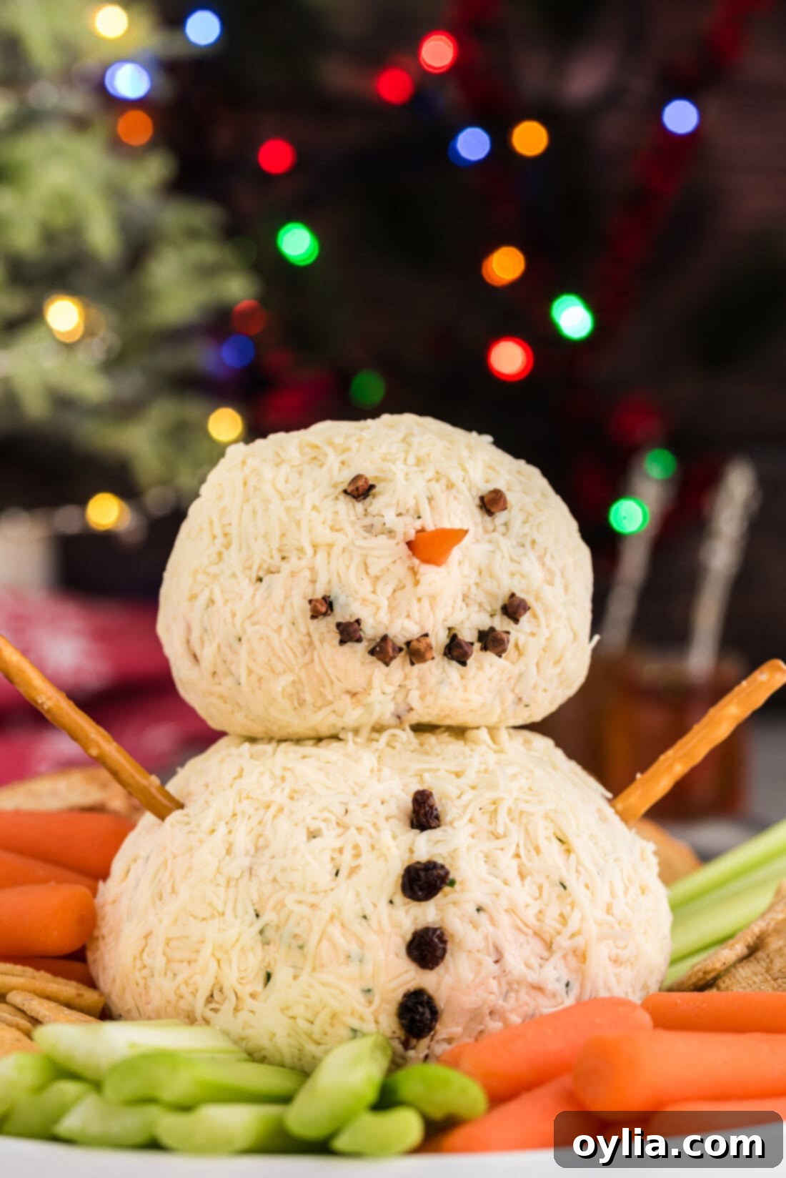 Winter Wonderland Cheese Ball 13 Snowman Cheeseball in Christmas setting