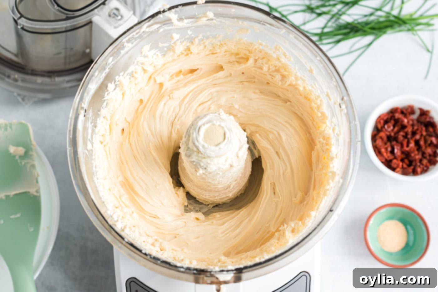 gouda and cream cheese in a food processor