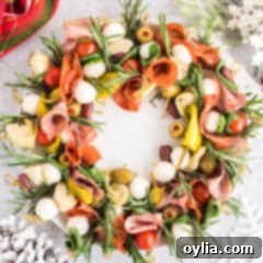 Festive Antipasto Wreath 10 Antipasto Wreath, a beautiful holiday appetizer.