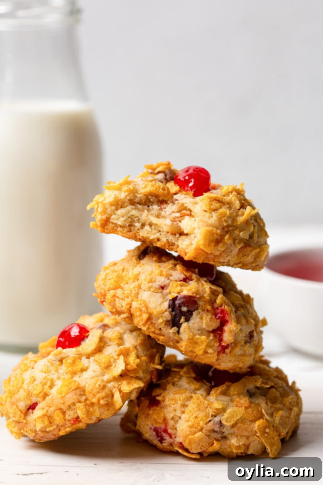 Sparkling Cherry Bites 11 Stack of freshly baked Cherry Wink Cookies showing texture