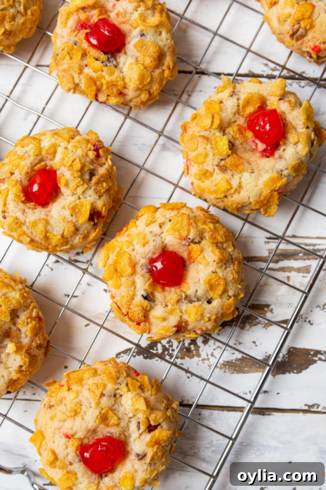 Sparkling Cherry Bites 3 Cherry Wink Cookies cooling on a wire rack