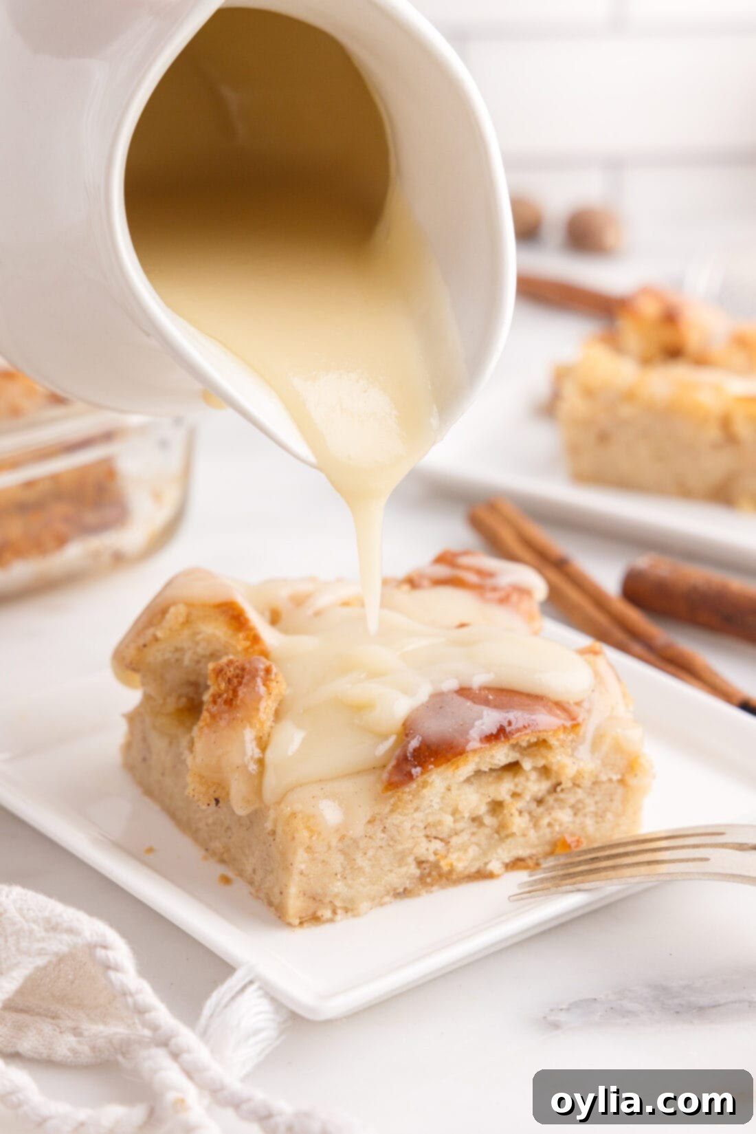 adding custard to Bread Pudding