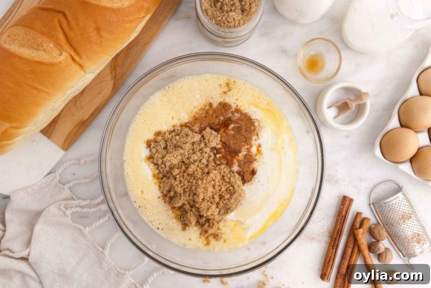 eggs, brown sugar, spices, and buttermilk in a mixing bowl