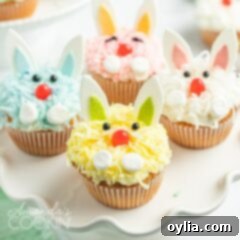 A close up of a bunny decorated cupcakes