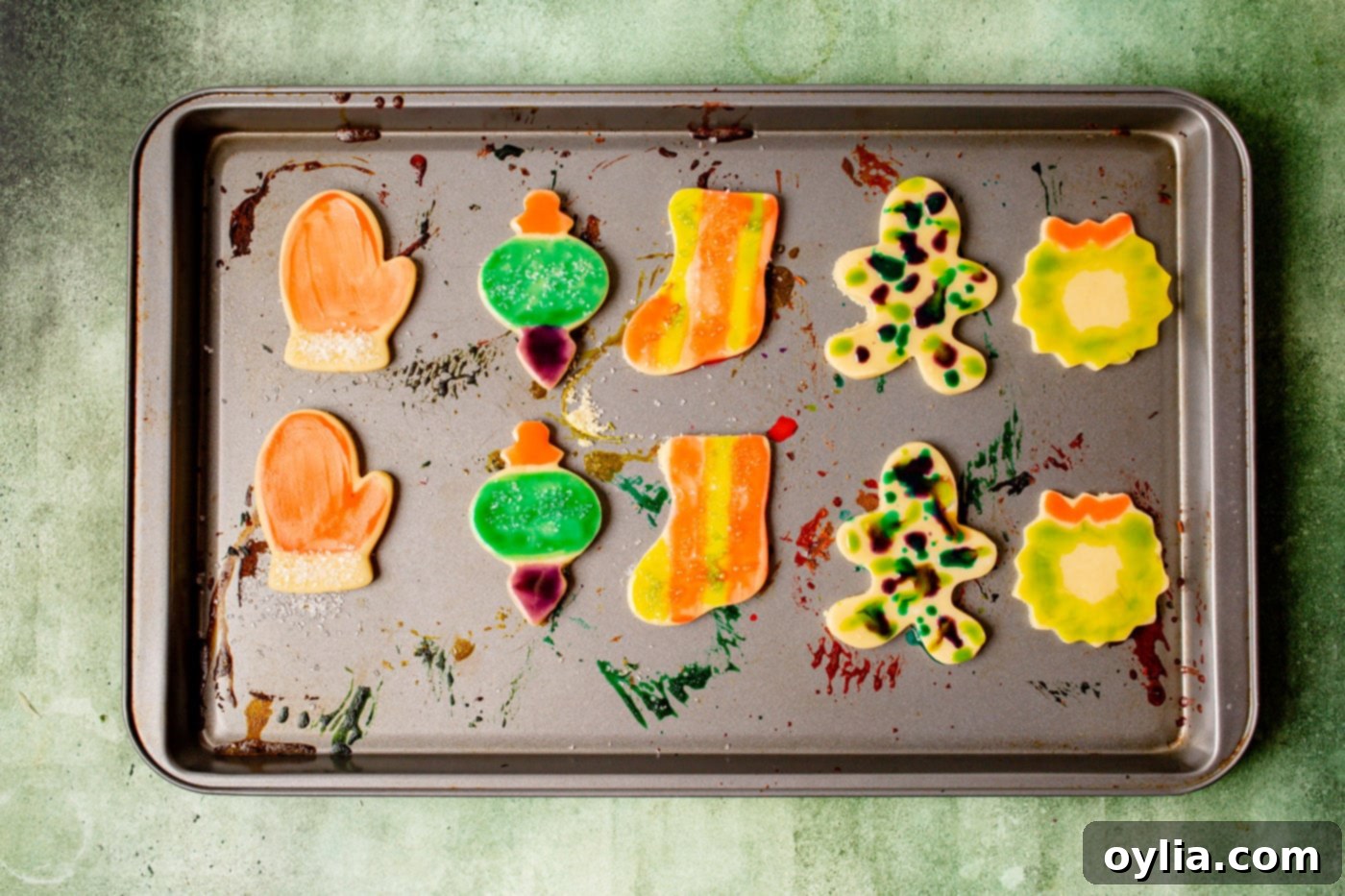 paintbrush cookies on a baking sheet