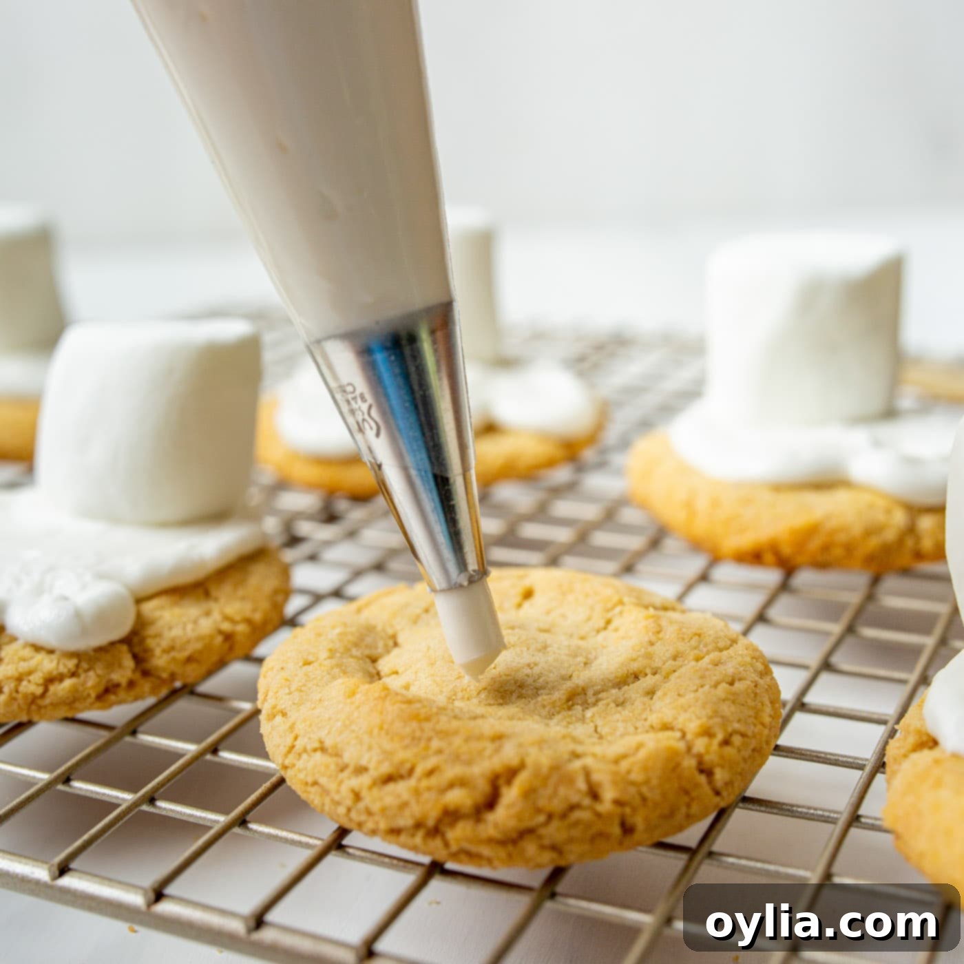 piping icing onto sugar cookie