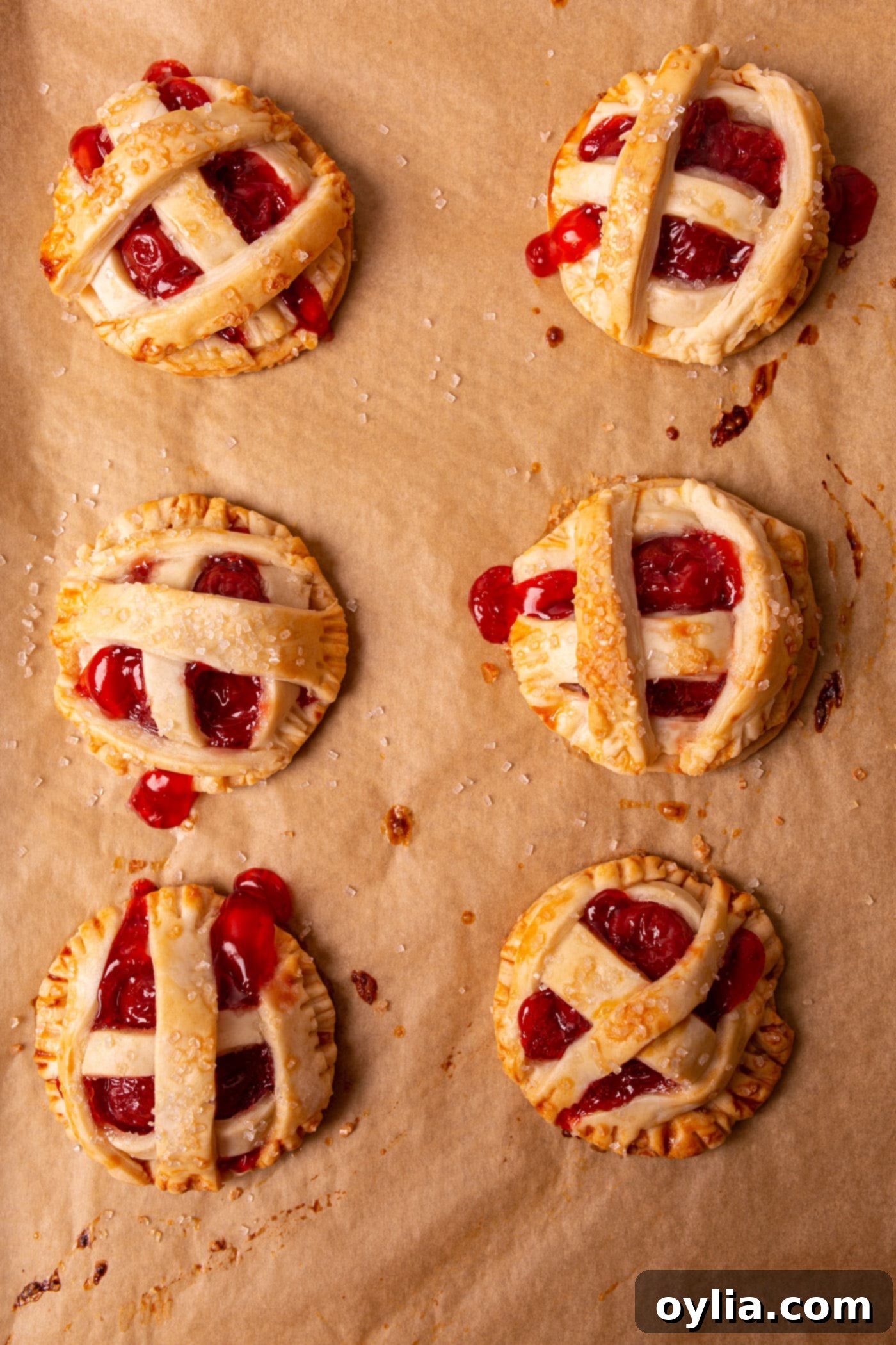 cherry pie cookies baked on a baking sheet